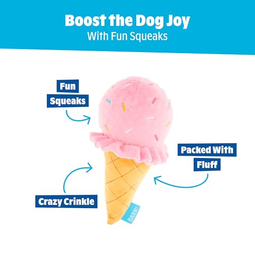 Barkbox Slobbery Ice Cream Cone Dog Toy | Plush Crinkle Toy with Hidden Squeaker Ball Inside | Squeak & Discover Toy for Small to Medium Dogs - color: Slobbery Ice Cream Cone