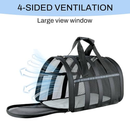 Soft Sided Pet Carrier, Airline Approved Dog Cat Travel Bag with Mesh Windows, Collapsible Portable Pet Carrier for Small Medium Dogs Cats (Black) - color: Black