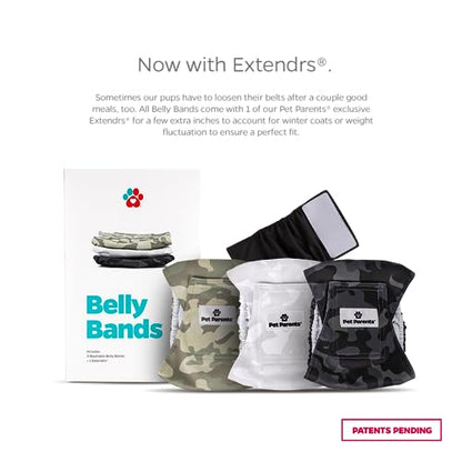 Pet Parents® Washable Belly Bands for Male Dogs (3pack) + Extendrs® of Durable Dog Diapers Male, Premium Male Dog Diapers & Dog Wraps (Medium, Camo) - color: Camo, size: Medium (16-20")