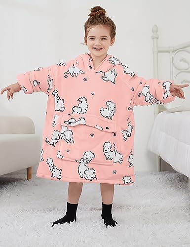 KFUBUO Wearable Blanket Hoodie for Kids Toddlers Sherpa Blanket Sweatshirt With Pocket Cute Dog Hoodies 2-6 Year Old Girl Boy Birthday Gifts - color: Dog, size: Kids 2-6YR