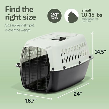 Petmate Pet Porter Fashion Dog Kennel Plastic Crate for Pets 15-20 lbs, Pet Carrier For Home and Travel, Made in USA, 24" L x 14.5" H, Pale Aqua and Black | Airline approved travel crate, durable plastic shell, secure carrier for home and trips, made in U