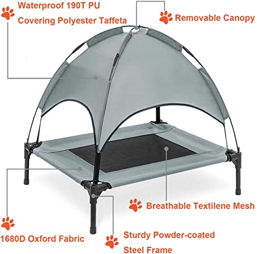 PawfectPals Portable Cooling Waterproof Elevated Heavy Duty Camping Pet Bed and Cot with Detachable Shade for Indoor and Outdoor use (Med) - size: Medium