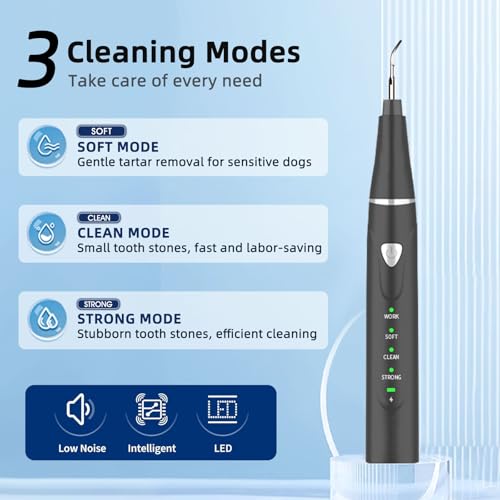 Plaque Remover for Teeth, Pet Ultrasonic Cleaner, Dog Plaque and Tartar Remover with LED Light, Dog Teeth Cleaning Dental Care Kit for Tartar and Stains, Suitable for Dogs and Cats (Black) - color: Black