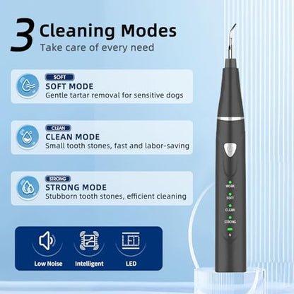 Plaque Remover for Teeth, Pet Ultrasonic Cleaner, Dog Plaque and Tartar Remover with LED Light, Dog Teeth Cleaning Dental Care Kit for Tartar and Stains, Suitable for Dogs and Cats (Black) - color: Black