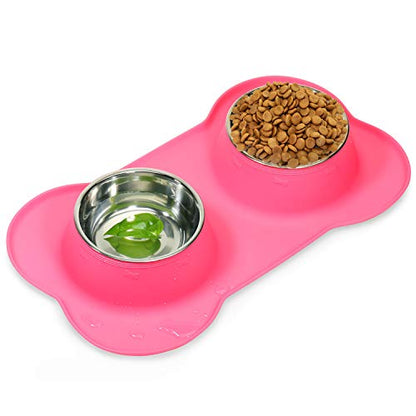 AsFrost Dog Food Bowls Stainless Steel Pet Food Bowls & Dog Water Bowls, Dog Bowls Silicone Mat No Spill Non-Skid Feeding Bowls for Small Size Dog Puppy Cat Food Dish, Pink, 3 Cup/24oz, Set of 2 Bowls - color: Pink, size: 3 Cup/27 oz each