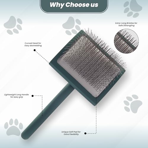 Self- Cleaning Slicker Brush for Dogs Suitable for Short & Long Haired Dogs and Effective Deshedding for Pet Grooming, Undercoat Removal, Tangle-Free Fur (Green Brush + Comb) - size: Large