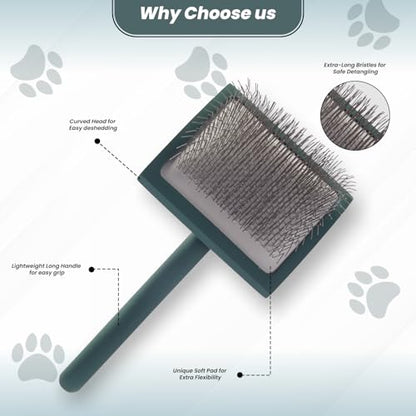 Self- Cleaning Slicker Brush for Dogs Suitable for Short & Long Haired Dogs and Effective Deshedding for Pet Grooming, Undercoat Removal, Tangle-Free Fur (Green Brush + Comb) - size: Large