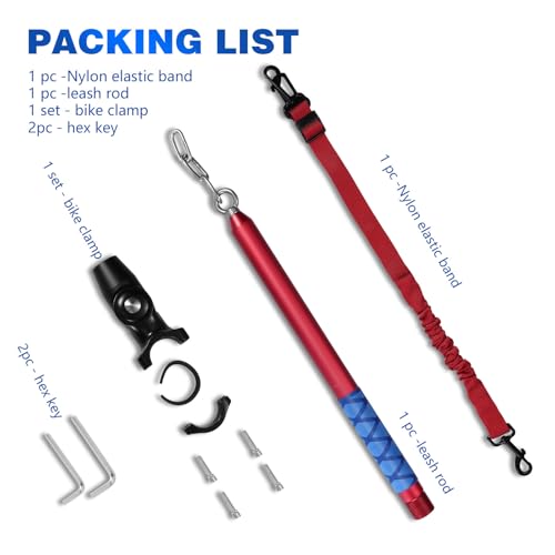 Bicycle Dog Leash for Riding, Hands Free 150° Rotating Built-in Shock Absorber Bike Retractable Leashes for Cycling, Elastic Nylon Adjusted Car Holder Seat Belt Rope (Red) - color: Red