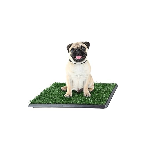 Artificial Grass Puppy Pad with Tray 16x20 inch | Reusable Indoor & Outdoor Dog Potty Training Mat System | Washable Fake Grass Pet Housebreaking Pad for Puppies & Small to Medium Dogs by PETMAKER - size: Small 3-Layer System
