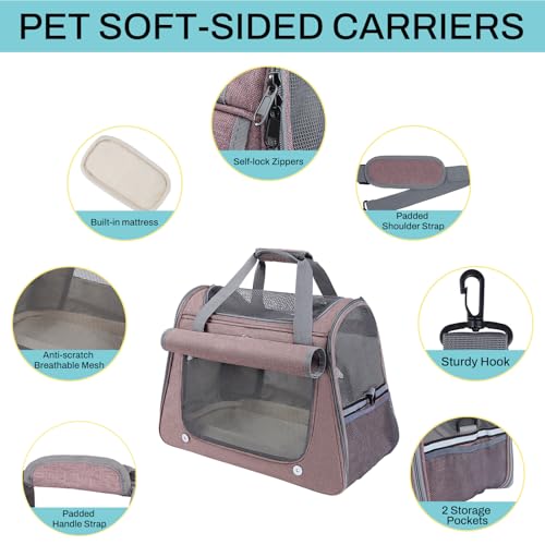 Airline Approved Soft-Sided Pet Carrier for Cats & Small Dogs - Ventilated Travel Bag with Removable Mat, Under 15 lbs, Red - color: Red