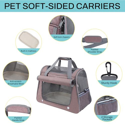 Airline Approved Soft-Sided Pet Carrier for Cats & Small Dogs - Ventilated Travel Bag with Removable Mat, Under 15 lbs, Red - color: Red
