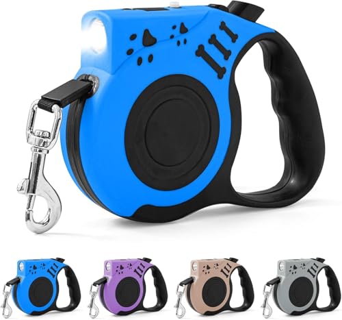 Retractable Dog Leash with USB Rechargeable Flashlight for Night Walks, 16FT Automatic Telescopic Tractor Dog Leash for Small and Medium Dogs, Blue - color: Blue