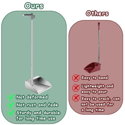 Metal Dust Pans with Long Handle,Heavy Duty Dust Pan with Handle,Upright Stand Up Dustpan with Dust Pan Teeth to Clean Hair for Home Kitchen Office Lobby Floor Garden - size: 36 inches