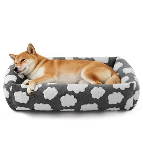 JOEJOY Large Dog Beds Large Sized Dog, Rectangle Washable Orthopedic Pet Bed with Removable Zipper Cover, Cute Soft Calming Puppy Pet Bed with Jacquard Shaggy Plush & Non Skid Bottom - color: Cozy Clouds Grey, size: L (36"x27"x8")