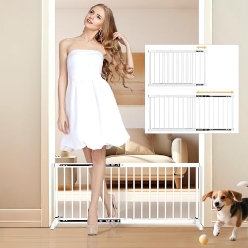 White Metal Dog Gate for Small Dogs - 17.7" Short Freestanding Puppy Gate with Retractable Sliding Rail, No Installation, Indoor/Outdoor Use, Foldable & Portable Pet Barrier - size: H:17.7" / W:16.5"-31.1"