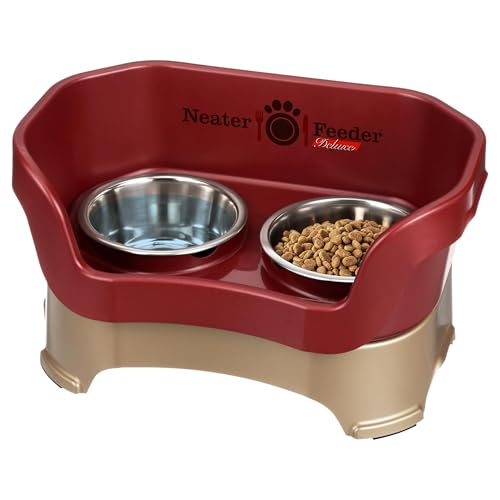 Neater Pet Brands Neater Feeder Deluxe Mess Proof Dog Bowls Elevated for Medium Dogs 19-40 lbs, Made in USA, No Spill Raised Dog Food Bowl Stand Feeding Station, Food and Water Bowl Set, Cranberry - color: Cranberry, size: Medium with Standard Bowl