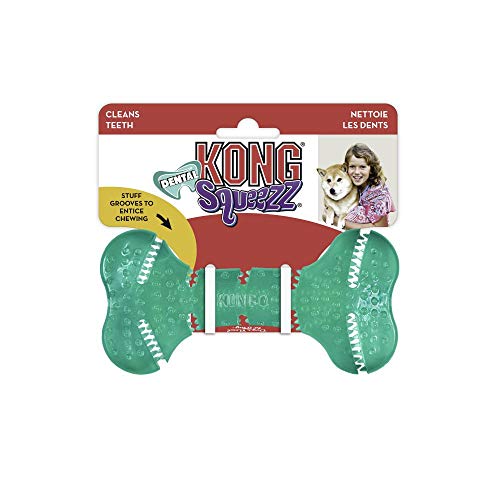 KONG Squeezz Dental Bone - Dog Toy for Cleaning Teeth - Flexible Chew Toy for Gentle & Mild Chewers - for Medium/Large Dogs - style: Bone