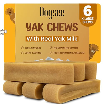 Dogsee Himalayan Yak Chews (XL - 6 Chews) | Yak Chews for Large Dogs | Dog Treats | Helps Joint Pain | Rawhide-Free - size: 2.67 Ounce (Pack of 6)