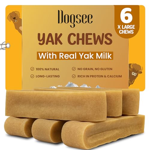 Dogsee Himalayan Yak Chews (XL - 6 Chews) | Yak Chews for Large Dogs | Dog Treats | Helps Joint Pain | Rawhide-Free - size: 2.67 Ounce (Pack of 6)