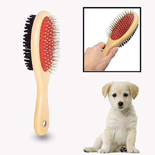Dog Brush for Grooming Shedding Messaging & Cleaning for Long and Short Haired Dogs, Cats | 2 in 1 Pin & Bristle Soft Pet Hair Double Sided Dog Brush for Cleaning Loose Fur & Dirt (Size Small 17cm)
