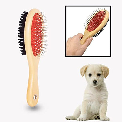 Dog Brush for Grooming Shedding Messaging & Cleaning for Long and Short Haired Dogs, Cats | 2 in 1 Pin & Bristle Soft Pet Hair Double Sided Dog Brush for Cleaning Loose Fur & Dirt (Size Small 17cm)