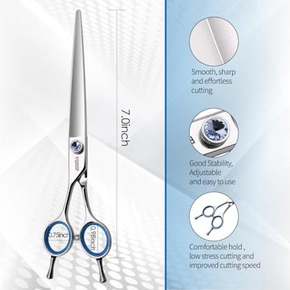 Straight Left Handed Dog Grooming Scissors 7.0'' Professional Dog Shears for Grooming for Pet Cat Japan 440C Dog Scissors for Small Dogs Super Sharp (7.0'' Straight) - size: 7.0 inch, style: Straight Shears