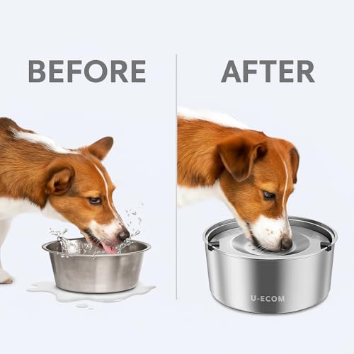 3L/101oz Stainless Steel Dog Water Bowl with Floating Disk – Spill Proof & Slow Drinking Pet Feeder for Dogs & Cats – No Mess Travel Water Dispenser for Car & Home Use (Dog Water Bowl, 3L/101oz) - size: 101 oz (3 L)