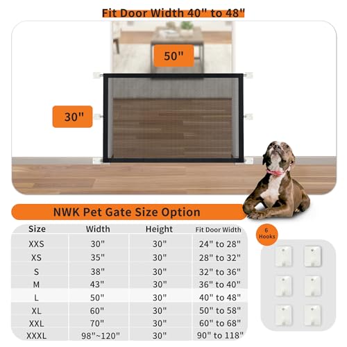 NWK Magic Dog Gate for Stairs Pet Gate for The House Providing a Safe Enclosure for Pets to Play and Rest, 6 Hooks Design (50'' X 30'') - size: 50'' X 30''