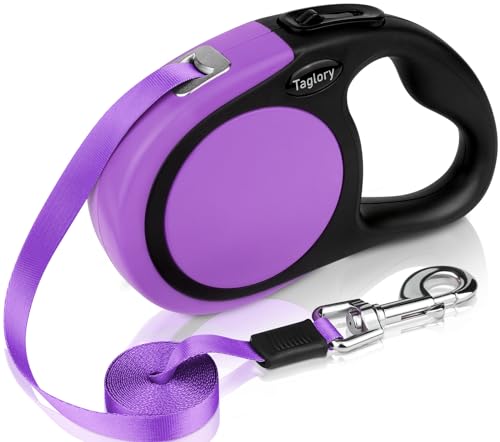 Taglory Retractable Dog Leash, One-Handed Brake, 16ft, Up to 44 lbs, Purple | More Freedom While Staying in Control, Smooth Retraction, Tangle-Free Design, Easy-Grip Handle, Daily Neighborhood Walks - color: Purple, size: Large