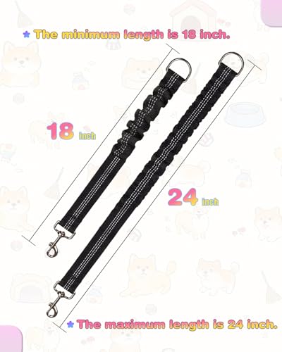 Elastic Bungee Dog Leash Extender, Shock Absorbing, Reflective, 360° Swivel Clip, for Running, Walking, Cycling, 2 Pack