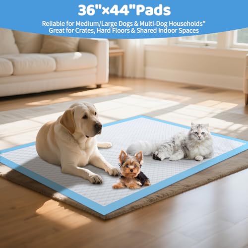 Gimars 100G Thicker Large 36in x 44in Puppy Pads – Dog Pee Pads with Reinforced Edges for Medium & Large Breeds, Multi-Dog Homes, 100% Leakproof, 48H Absorption, Indoor Potty & Floor Protection - size: 36"x44"- Blue 40 Counts