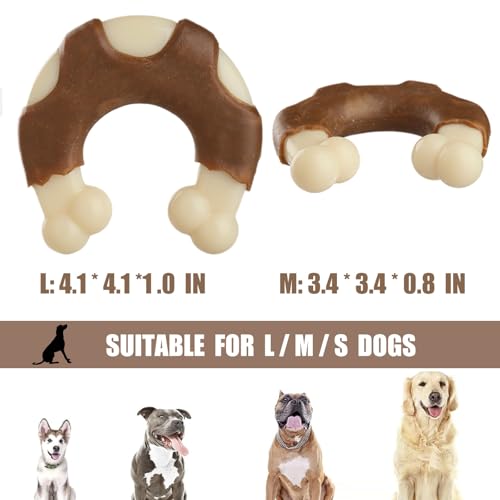 Durable Nylon Dog Bones, 2 Pack Dog Toys for Aggressive Chewers, Beef-Flavored U-Shaped Bone Chew Toys for Largel/Medium/Small Dogs, Teething and Boredom Relief - size: Large+Medium