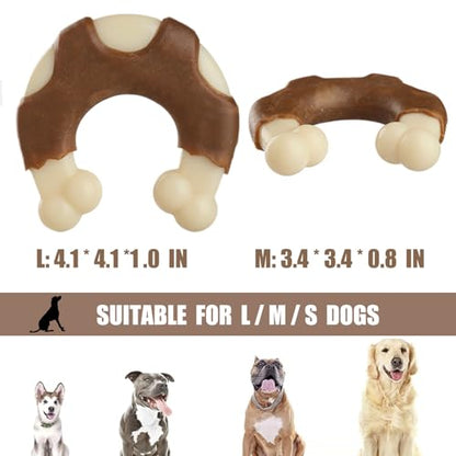 Durable Nylon Dog Bones, 2 Pack Dog Toys for Aggressive Chewers, Beef-Flavored U-Shaped Bone Chew Toys for Largel/Medium/Small Dogs, Teething and Boredom Relief - size: Large+Medium