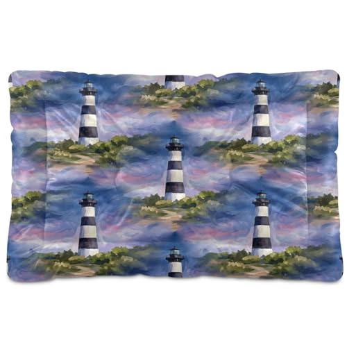 Lighthouse Pattern Pet Bed Mat for Dogs and Cats, Soft Washable Crate Pad with Non-Slip Bottom, Cozy Bed Cushion for Small Medium Large Pets, 24x36 Inch - size: Medium
