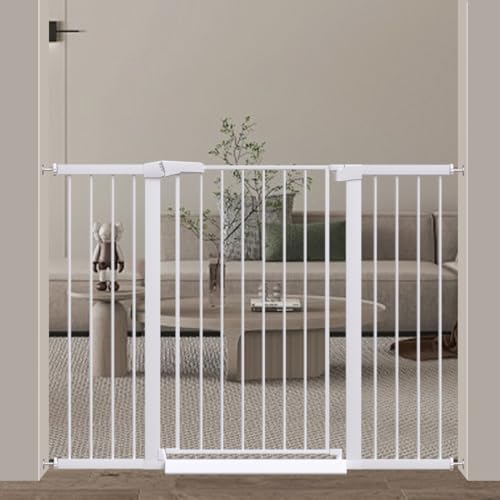 Fairy Baby 38" Extra Tall Baby Gate, 48.9"-54.3" Extra Wide Large Pet Gate, Metal Auto Close Child Gate Indoor, Pressure Mounted Dog Gate Safety Barrier Fence for Stairs Doorways No Climb, White - color: White, size: 48.9"-54.3"