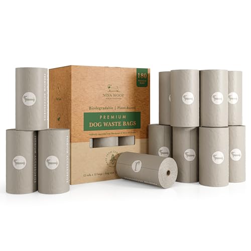 100% Certified Home Compostable and Biodegradable Dog Poop Bags - ASTM D6400 & EN 13432 Compliant Dog Waste Bags – 180 Bags – 12 x Rolls of Plant Based Compostable Waste Bags - Thick Doggie Poop Bags - size: 180 Bags (12 Rolls)