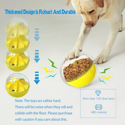 Dog Treat Ball, Dog Food Puzzle Slow Feeder Interactive Squeaky Mental Stimulation Toys, Cat Treat Dispenser Puzzle Toys Active Rolling Balls for Medium/Large Dog Breeds - color: Yellow