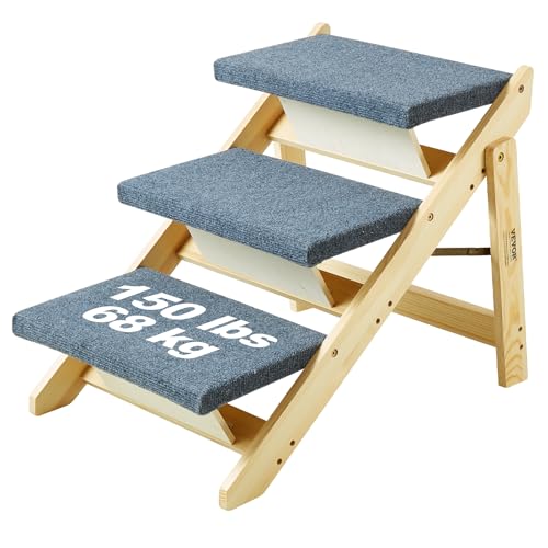 VEVOR Wood Pet Stairs/Pet Steps, 2-in-1 Foldable Wooden Dog Stair for Beds, Sofa and Cars, Dog Stairs & Ramp with 3 Steps for Small Medium Large Pet, up to 150 lbs - color: Natural, size: 3-Step Foldable
