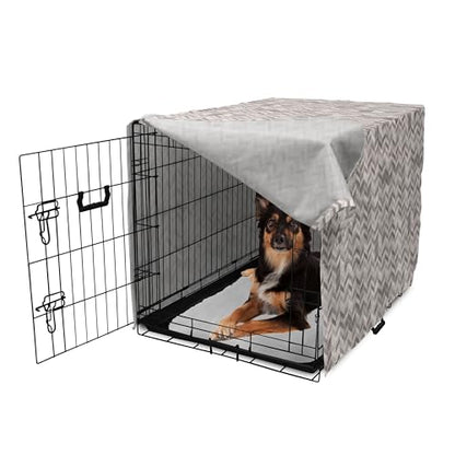Lunarable Chevron Dog Crate Cover, Monochrome Stripes 3 Dimensional Pattern Geometric Chevron Design Abstract, Easy to Use Pet Kennel Cover for Cats & Medium Dogs, 24 Inch, Taupe and Grey - color: Taupe and Grey, size: 24 Inch