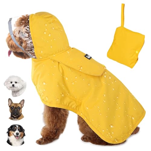 Lukovee Dog Raincoat, Adjustable Dog Rain Jacket with Clear Hooded Double Layer for Large Medium Small Dogs Puppies, Waterproof Rain Coat Poncho with Reflective Storage Pocket & Rim (XS, Y) - color: A-Yelllow, size: X-Small