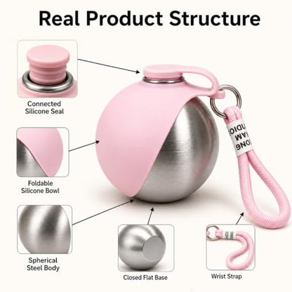 Portable Dog Water Bottle, Flip-Top Silicone Bowl Design, Insulated Hot & Cold Retention Material, One-Hand Leakproof Use, Perfect for Walking & Hiking, 10oz (Pink, No Print) - color: Pink