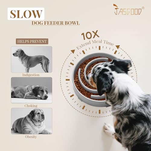 JASGOOD Slow Feeder Dog Bowl - Anti-Gulping, Prevents Bloat & Choking, Healthy Design for Large & Medium Dogs - color: E-Light Grey
