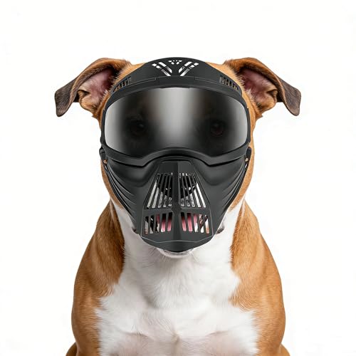 Namsan Large Dog Goggles with Basket Muzzle, Breathable, Full Face Protective, Dog Sunglasses with Mouth Cover for Medium to Large Dogs, Adjustable, Black - color: (Full-Face)Black