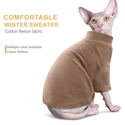 Idepet Sphynx Cats Sweater 2 Pack,Turtleneck Hairless Cat Shirt Soft and Warm Kitten Clothes with Sleeves Pullover Pet Winter Pajamas Jumpsuit for Cat Puppy (Purple&Brown, Medium) - color: Purple&Brown, size: Medium