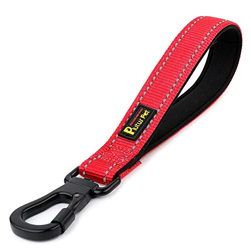 PLUTUS PET 10” Short Dog Leash, Reflective Nylon Padded Handle, Strong Traffic Leash with Carabiner Clip, Perfect for Large or Medium Dogs（10”，Red - color: Red, size: 10 Inch (Pack of 1)