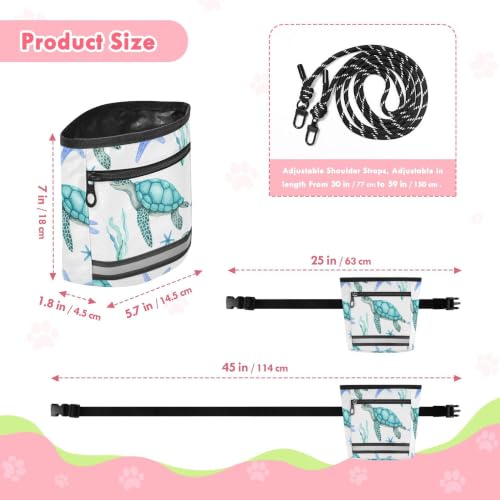 Turtle Water-Resistant Dog Treat Pouch, 3 Ways to Wear Treat Bag with Magnetic Closure & Reflective Strip, Hands-Free for Pet Training, Walking