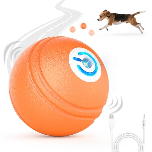AIPERRO Interactive Dog Toys Ball, Smart Action Activated Rechargeable Pet Toy, TPU Material, IPX7 Waterproof Rating, Automatic Rotating/Bouncing/Moving, Suitable for Small/Medium Dogs-Orange - color: Orange