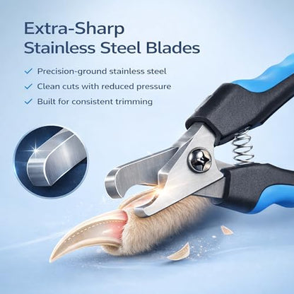 Dog & Cat Nail Clippers & Trimmers - Extra Sharp Dog Clippers with Stainless Steel Blades & Safety Guard to Avoid Overcutting - Ergonomic Cat Nail Clippers with Non-Slip Grip & Lock Feature - color: Blue