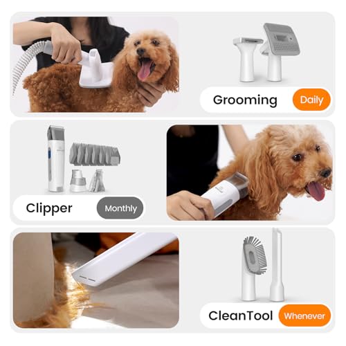 oneisall Dog Grooming Vacuum, Pet Grooming Vacuum with Clipper Nail Grinder, 1.5L Dust Cup Dog deshedding Brush with 7 Tools for Shedding Pet Hair, Home Cleaning (Grey) - color: Gray