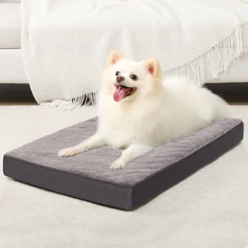 KSIIA Orthopedic Crate Bed: Deluxe Plush Washable Dog Bed for Small Dogs with Egg Crate Foam & Removable Cover, 23 x 17 Inch, Dark Gray - color: Dark Grey, size: 23.0"L x 17.0"W x 3.0"Th